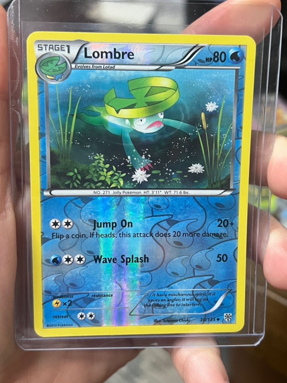Pokemon Lombre Holographic Trading Card - Blue/Green/Yellow